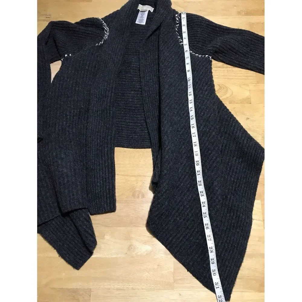 Michael Kors Gray Sweater Cardigan 100% Lamb‎ Wool Silver Chain Long Sleeve XS